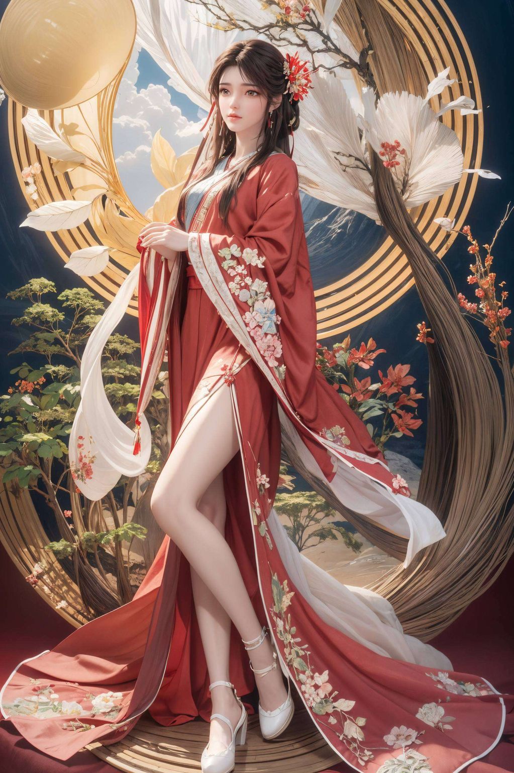 以AI国漫女主的东方元素为灵感火灵儿祈福壁纸