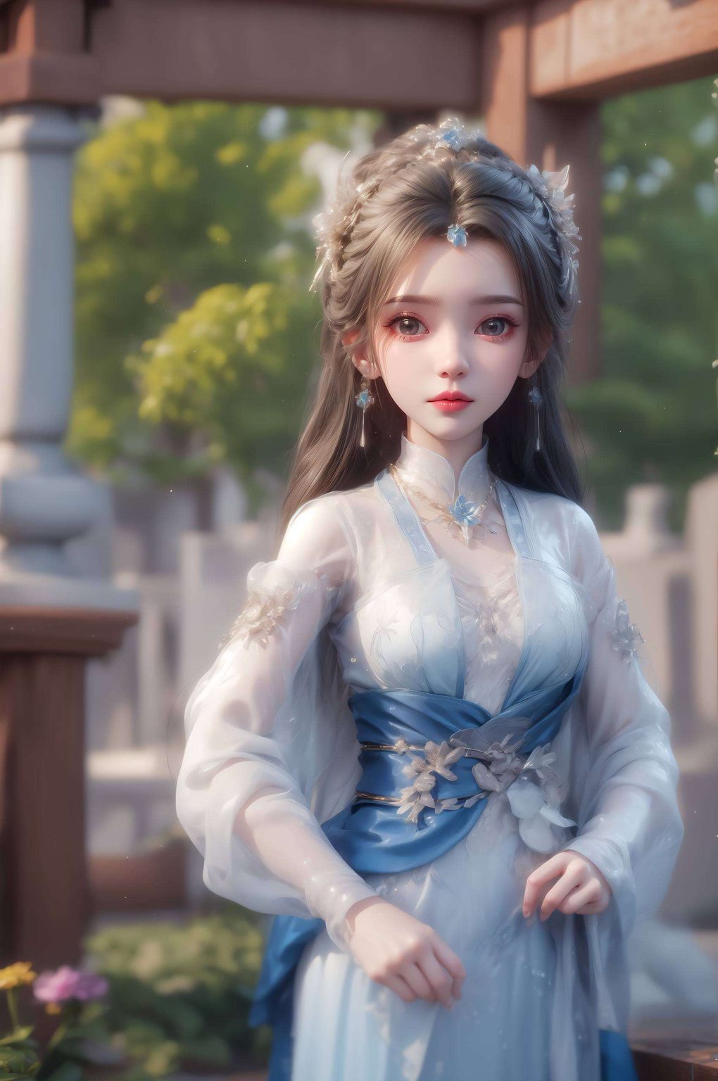 画面中她长发飘逸