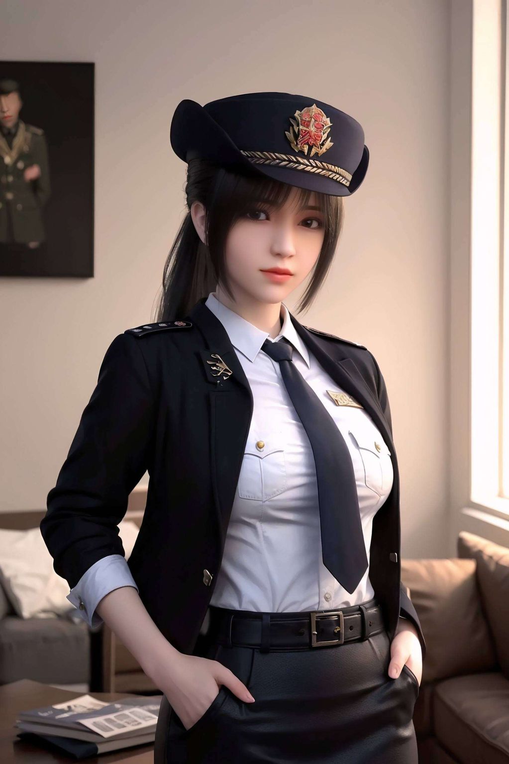 宛如一位静谧的守护者她端坐在一个神秘的光环之中