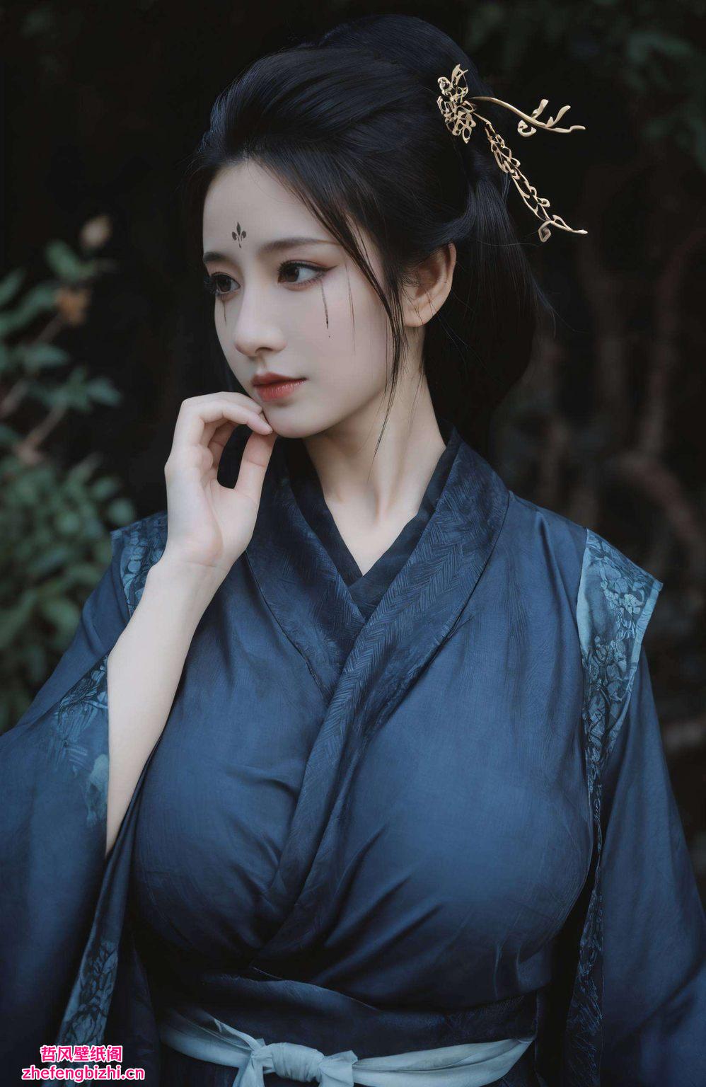 四妹轻舞于绿意盎然的草丛之中犹如国漫中的女神降临