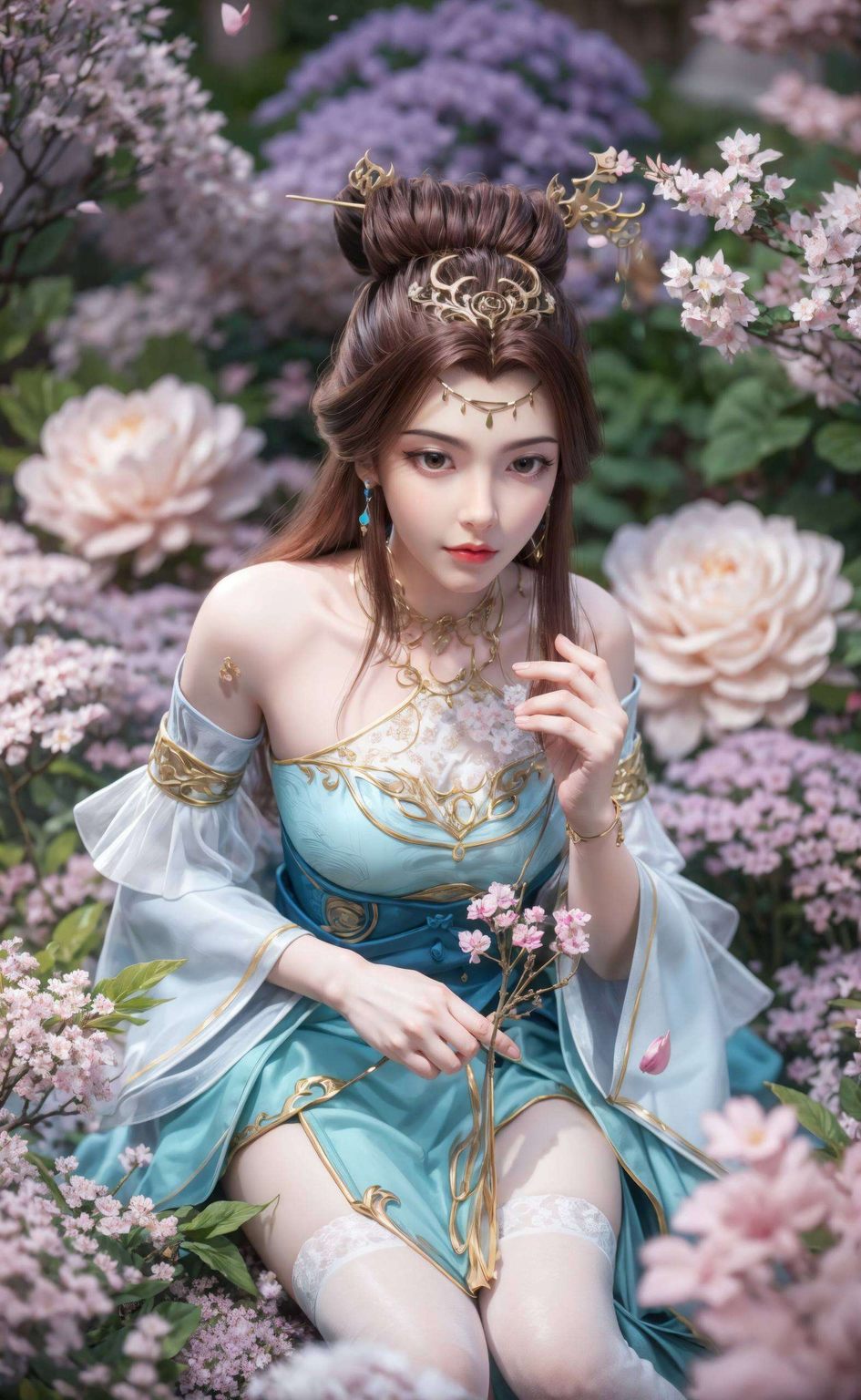 轻盈的泳装凸显出她的曼妙身姿每一朵花瓣都绽放着生机与活力