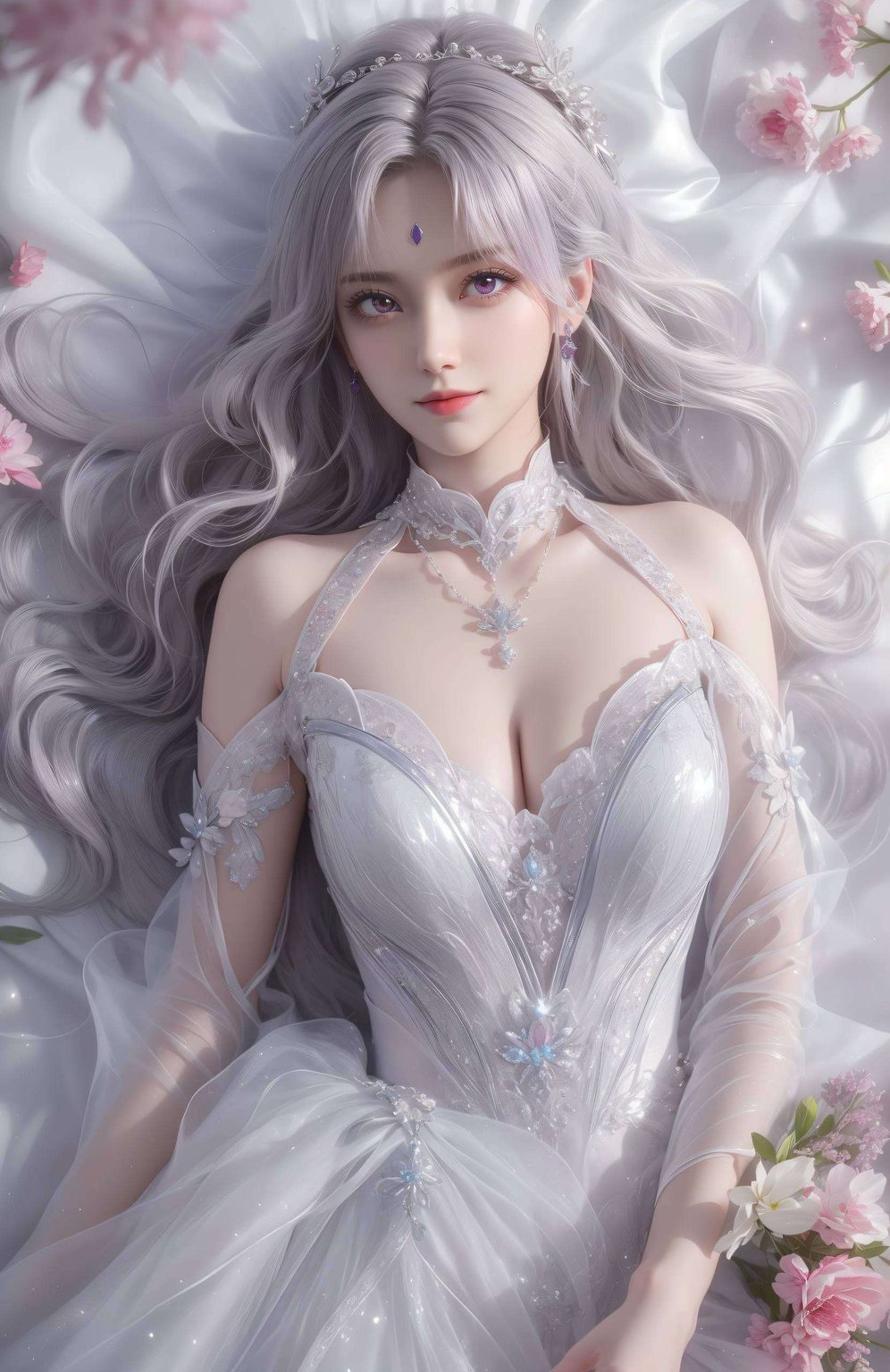 以小医仙壁纸面纱为主题这款AI绘画全屏壁纸