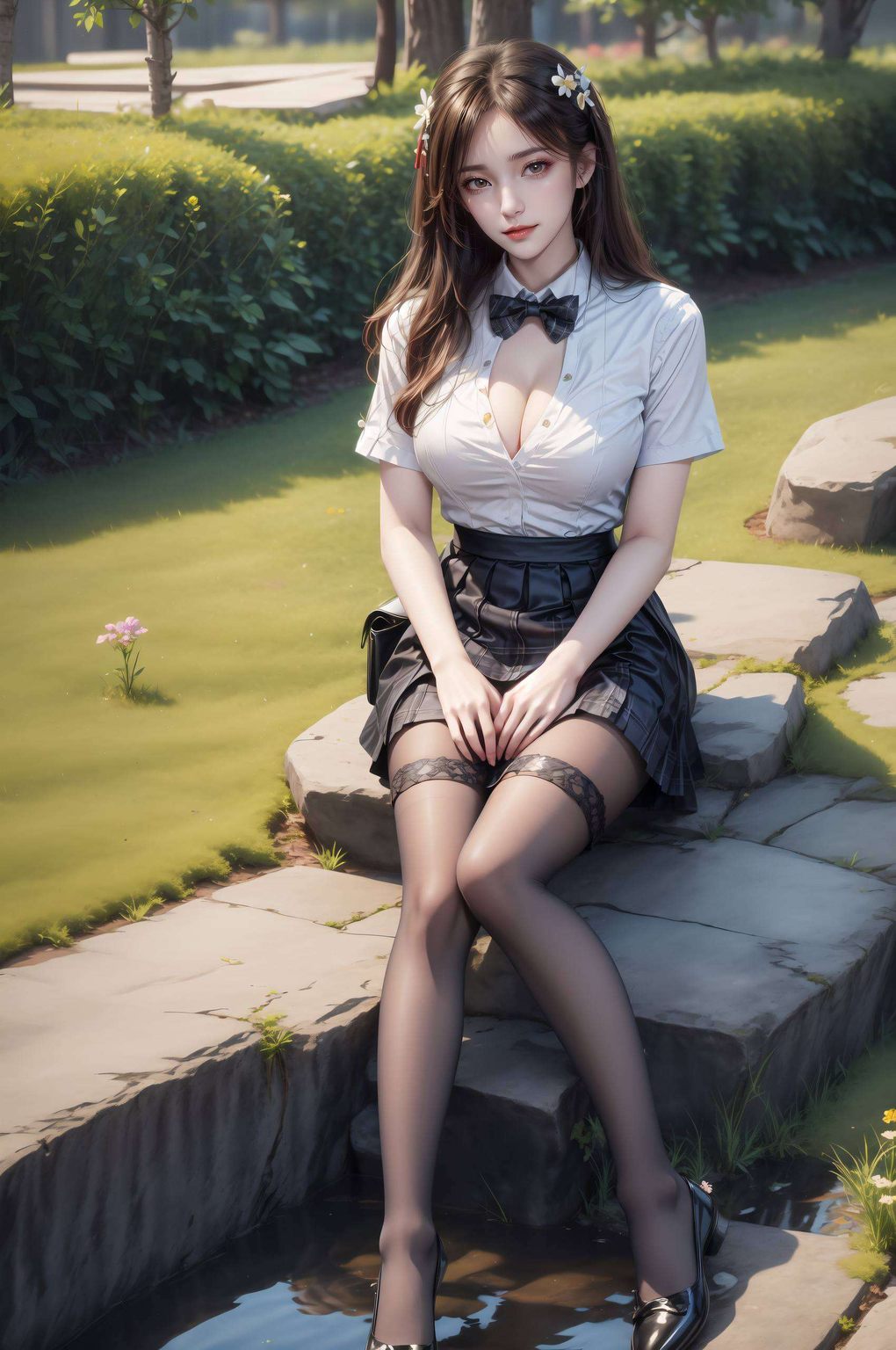 感受科技与艺术的完美融合！这款静态国漫女主AI建筑iPhone桌面背景以徐欣白衣壁纸高清形象为核心