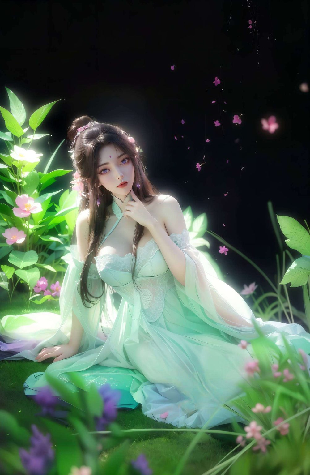 精选了月婵真人的各种优美姿势这款AI绘画全屏壁纸集