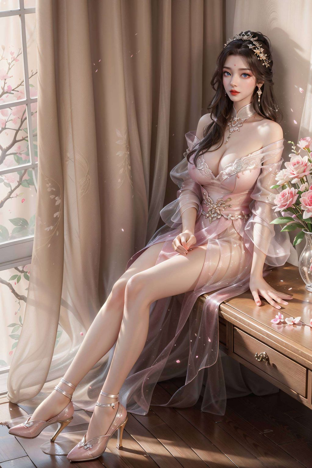 与皎洁月光相映成趣身着华美汉服