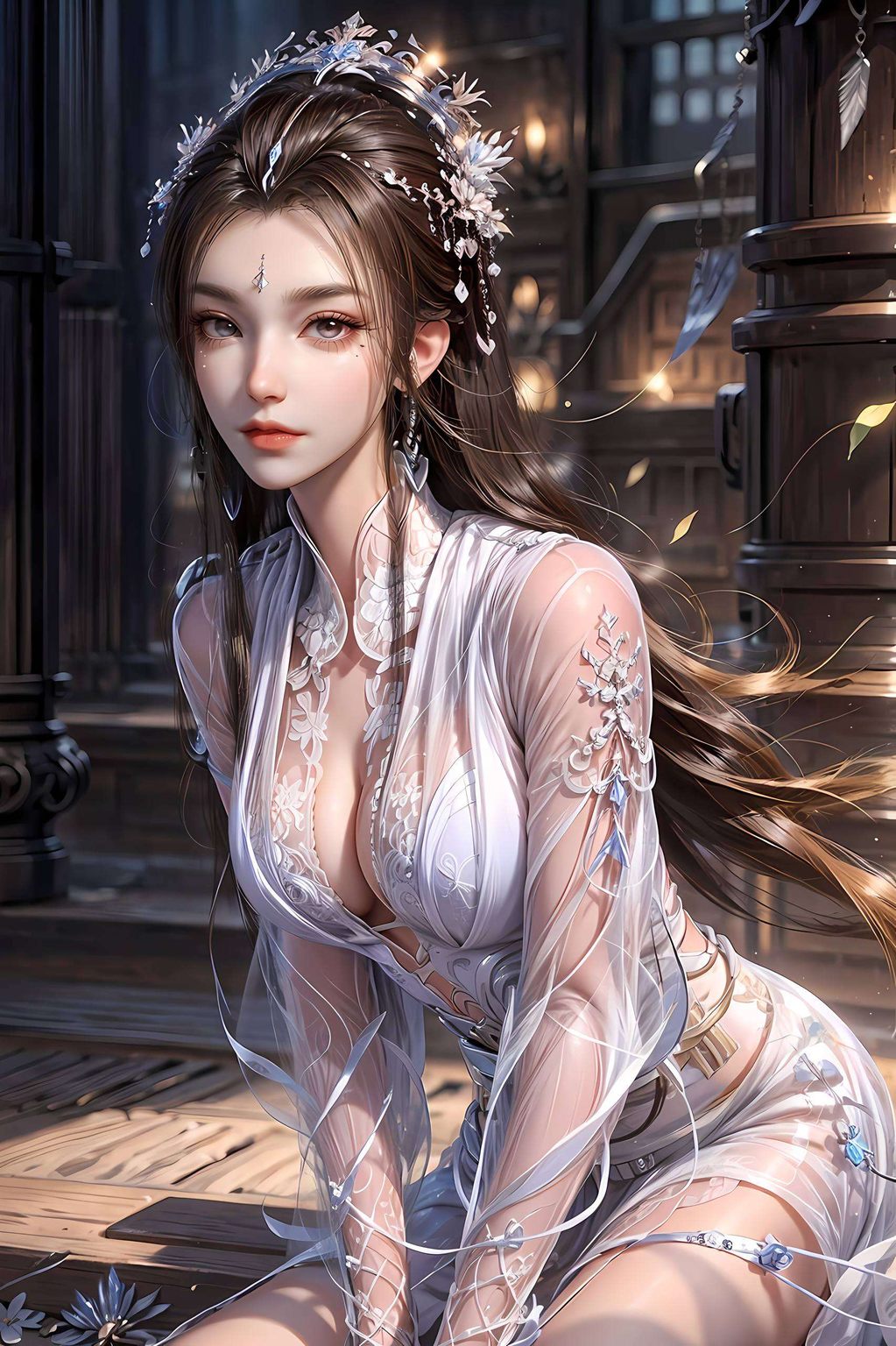 这款高分辨率波点风格的国漫美女壁纸以国漫女神玥瑶为主角