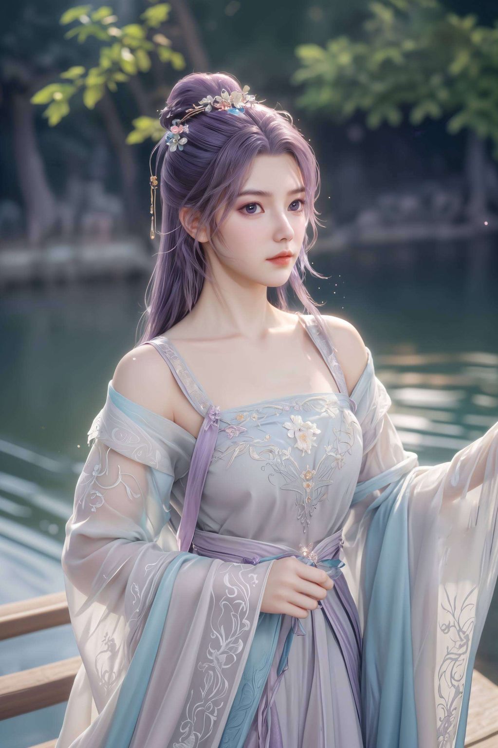 将细腻的花卉图案与云霄的生动表情相结合细腻笔触