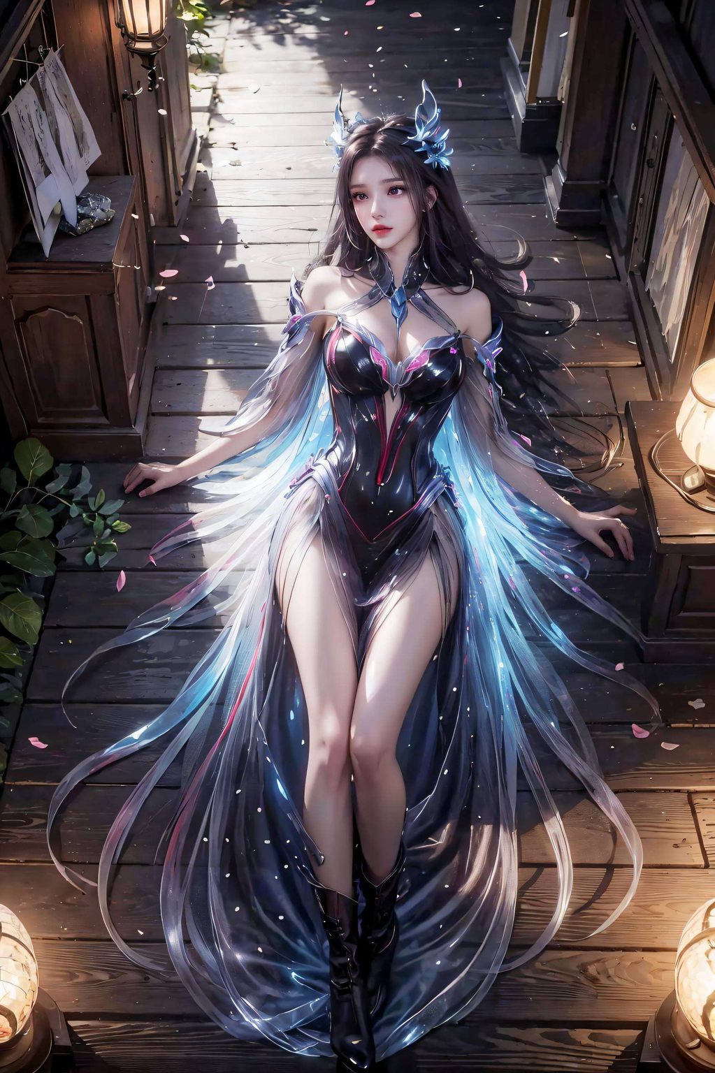 大木白婉约飘逸；红衣朱竹清共舞古风画卷