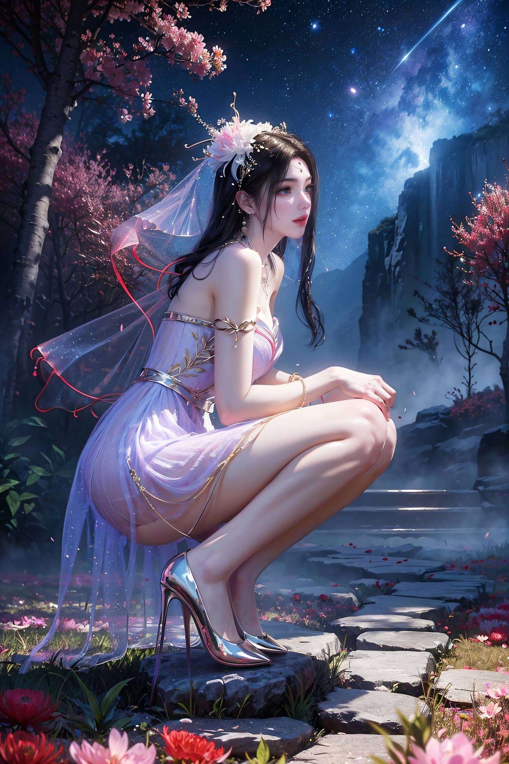这款AI国漫美女紫灵壁纸仿佛跃然指尖